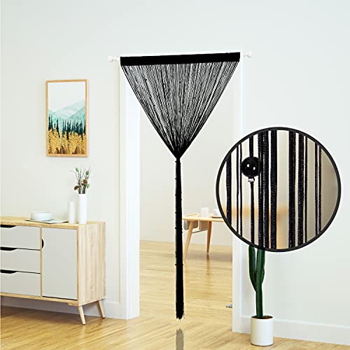 YaoYue Beaded Curtain Door String Curtains for Doorway Tassels Beads Hanging Fringe Hippie Room Divider Window Hallway Entrance Wall Closet Bedroom Privacy Decor (39×79in/100×200cm, Black) - color: Black, size: 39"W x 79"L (Pack of 1)