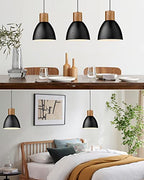ELYONA 2 Pack Hammered Pendant Lights, 10.2” Industrial Metal Solid Wood Hanging Lamp, Modern Island Pendant Light Fixtures for Kitchen Bar, Farmhouse Dining Room, Bedroom, Living Room, Office, Black - color: Black - 2 Pack