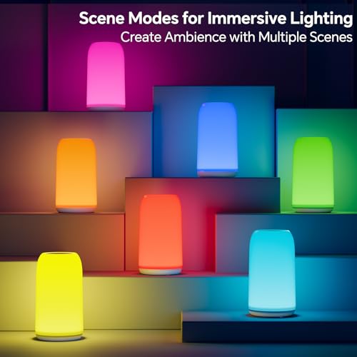 ROOTRO Cordless Table Lamps Rechargeable, Touch Lamp for Bedroom [Sleek Design & RGB Mode] 4-Level Brightness Small Bedside Lamp, LED Lamp Multi-Color Smart Nightstand Light for Living Room Home Gifts - color: White Cordless Lamp