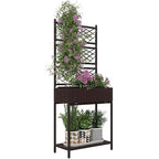 Outsunny Raised Garden Bed with Trellis, Outdoor Wicker Planter, Freestanding Rattan Planter Stand with Storage Shelf for Climbing Plants, Flowers, Herbs, Vegetables, Brown - color: Brown