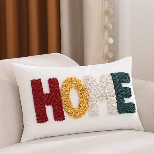 LUOYEHK Home Pillow Covers 12x20 Inch Words Tufted Embroidery Throw Pillow Covers Neutral Decorative Pillowcase Farmhouse Cushion Covers for Couch Sofa Bed Living Room - color: Home, size: 20" x 12" (Pack of 1)
