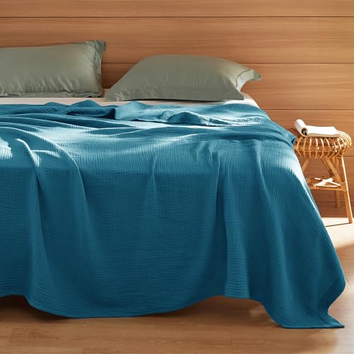 Bedsure 100% Cotton Muslin Blanket King Size for Bed - 4-Layer Breathable and Lightweight Thin Soft Summer Gauze Muslin Blanket for Adults, Teal, 108x90 Inches - color: 01 - Teal, size: King (108" X 90")