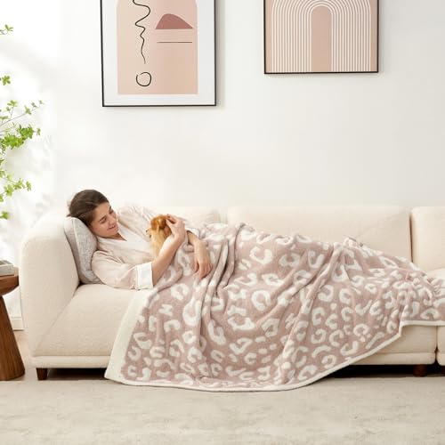 Snuggle Sac Leopard Throw Blanket for Couch Bed Sofa 50x70 inches, Reversible Beige Leopard Oversized Throw XL Ultra Soft Cozy Blankets for Women Mothers Birthday Gifts - color: Leopard Beige, size: Throw-XL(50"x70")