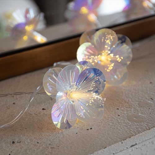 YOLIGHT Fiber Optic Flower String Lights Battery Operated with Timer, 13ft 20 LED Flower Garland Lights Fairy Decor Light for Room Table Wedding Christmas Easter Décor (Warm White) - color: Warm White, size: 13ft