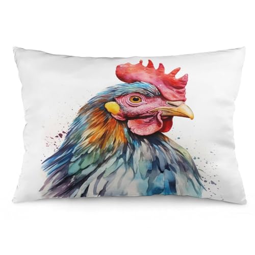 Pillows for Couch Watercolor Chicken Pillow Covers Funny Farm Animals Pretty Big Cock Pillow Case Cushion Standard Queen Size for Livingroom Sofa Decoration 16 "x24 - color: Pattern, size: 24" x 16" (Pack of 1)