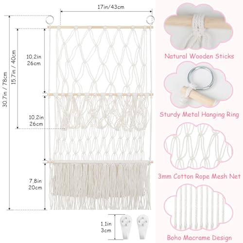 2 Tier Stuffed Animal Storage Shelf Net, 17x32Inch Large Stuffed Animal Organizer Holder Display for Mini Medium Stuffy,Beige Boho Macrame Wall Stuffy Storage Plushies Storage for Nursery Decor - color: Beige, size: Large-2 Tier-17x32 Inch