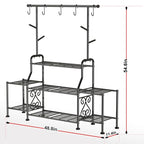 GIOTORENT 3-Tier Tall Metal Plant Stand Indoor Outdoor - Heavy Duty Plant Shelf for Garden, Patio, Balcony with 5 Hanging Hooks, Holds 16-25 Plants, Black - size: D-3Tier-Longer