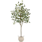 Warmplants Artificial Eucalyptus Tree, 6ft Tall Fake Eucalyptus Plant with Basket, Green Silver Dollars Silk Leaves Faux Tree for Home Office Livingroom Floor Decor Indoor - size: 6ft