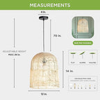 FOREVER BAMBOO Indonesian Natural Rattan Pendant Light Shade Handcrafted Wicker Light Fixtures Luxurious Basket Woven Lampshade Chandelier Interior Decor, Bell Shape 14 in H x 12 in W - style: Lombok Bell