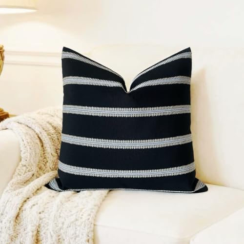 Slow Cow Decorative Jacquard Textured Woven Stripe Throw Pillow Cover Cushion Cover 26 x 26 Inches Black Mixed Off White - color: G-black Off White, size: 26" x 26" (Pack of 1)