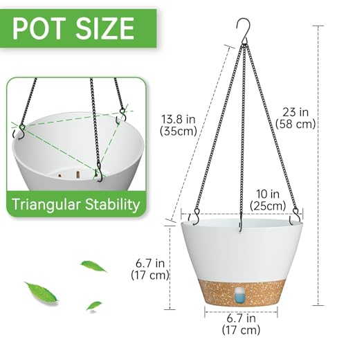 ZMTECH 2 Pack 10 Inch Hanging Planters for Indoor Plants, Modern White Hanging Planter with Visible Water Level Window & Metal Chain, Decorative Plant Hanger Indoor for Spring Balcony Decor - color: White, size: 10 Inch