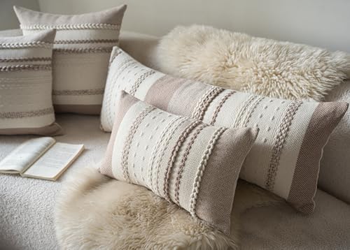 Cethom Boho Lumbar Pillow Covers 14x36 Inch Long, Khaki Textured Decorative Couch Pillow Cases for Farmhouse Home Decor, Accent Cushion Cover for Sofa, Bed, Living Room, Bedroom, Pack of 1 - color: Khaki, size: 36" x 14" (Pack of 1)