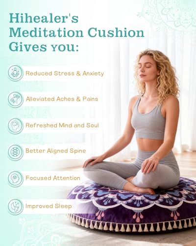 Hihealer Meditation Cushion, Large Velvet Floor Pillow for Yoga, Meditation & Mindfulness, Supportive Memory Foam Bolster (Purple) - color: Purple