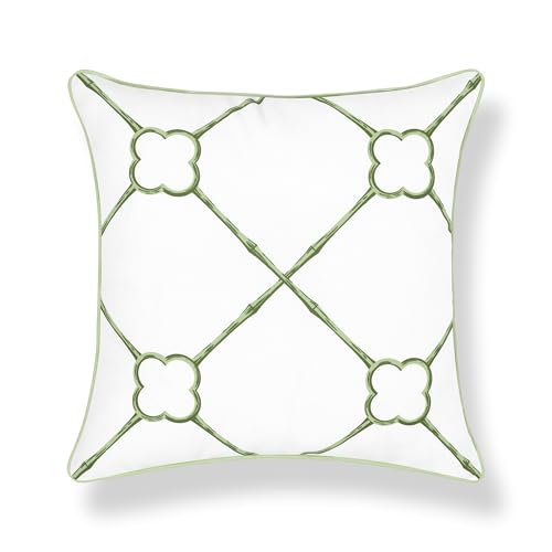 Hofdeco Premium Grandmillennial Coastal Hampton Patio Indoor Outdoor Throw Pillow Cover Only, 22"x22" Water Repellent for Backyard, Couch, Poolside, Grass Green Print Bamboo Trellis - color: Grass Green Bamboo Trellis 22"x22"