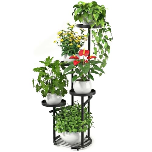 TOSKING 5 Tier Tall Plant Stand Indoor Outdoor, Heavy Duty Corner Plant Stand with Space-Saving Plant Shelf for Multiple Plants| Round Plant Table Design for Living Room Balcony Garden (Black, 37in) - color: Black, size: 5tier Rd Base