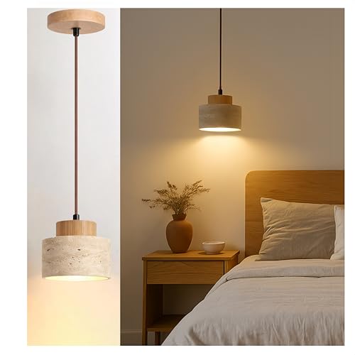 Wabi Sabi Natural Stone and Wood Pendant Light,4.7Inch Mini Hanging Pendant Lamp,Modern Vintage Rustic Minimalist Fixture for Bedroom, Dining Room, Kitchen Island, Cafe(Wood Color, PCS, 1) - style: Wood Color 4.7IN