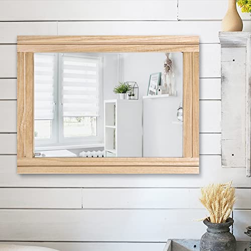 AAZZKANG Rustic Mirrors for Wall Rectangle Wood Frame Mirror 50 x 40 cm Farmhouse Bedroom Bathroom Decorative Mirror - color: Beige, size: 20"L x 16"W