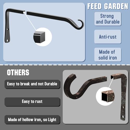 FEED GARDEN 2 Pack 12 Inch Hanging Plant Bracket Wall Hooks Decorative Plant Hangers for Outdoor Hanging Bird Feeders, Wind Chimes, Plant Baskets, Black - color: Black-L, size: 12 Inch