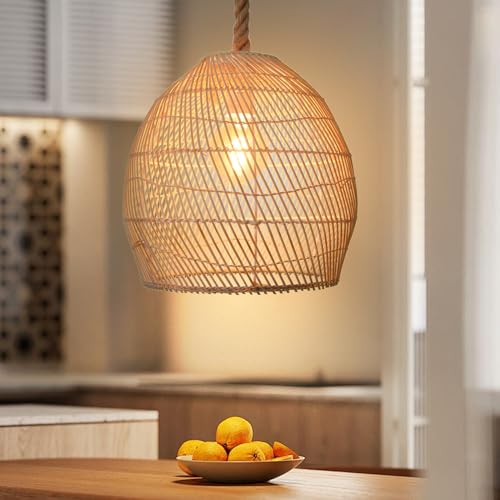 Arturesthome Mini Natural Rattan Pendant Light for Kitchen Island, Woven Lamp Shade Chandelier, Handmade Hanging Ceiling Light Lampshade, Rope Lamp D 9.8inx10.6in - size: 9.8″W x 10.6″H