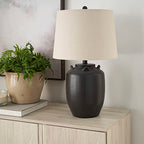 Nourison Home 24" Black Farmhouse Ceramic Pottery Jug Table Lamp for Bedside Table, Living Room, Office, Entryway - color: Black
