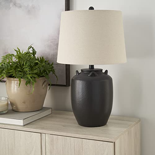 Nourison Home 24" Black Farmhouse Ceramic Pottery Jug Table Lamp for Bedside Table, Living Room, Office, Entryway - color: Black