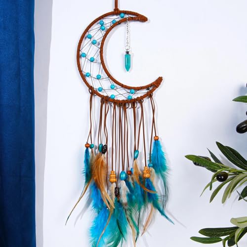 MEXIDAWN DIY Feather Dream Catcher Kits Turquoise Wall Hanging Boho Decor Handmade Dream Catcher for Adults, Moon - style: Moon*1