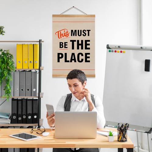 Vintage Wall Art Decor - This Must Be The Place -Inspirational Wall Hanging Decor With Hanger Frame,Preppy 70s Vintage Canvas Poster for Office Couples New Home Housewarming Gift 12x16Inch(Black) - color: Black