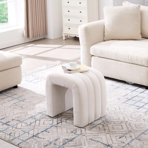 ONEVOG 2-Piece Off-White Chenille Pouf Ottoman Set, 18 Inch Modern Upholstered Small Footrest with Sturdy Wood Frame, Cute Vanity Makeup Seat Footstool for Couch, Living Room, Bedroom, or Dorm Decor - color: Off White