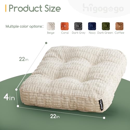HIGOGOGO Floor Pillow Cushion for Adults, Meditation Cushion Pillow, Blended Corduroy Cover, Large Square Floor Sitting for Tatami Living Room or Yoga, 22x22 Inch, Beige - color: Square Beige, size: 4" Thick(Pack of 1)