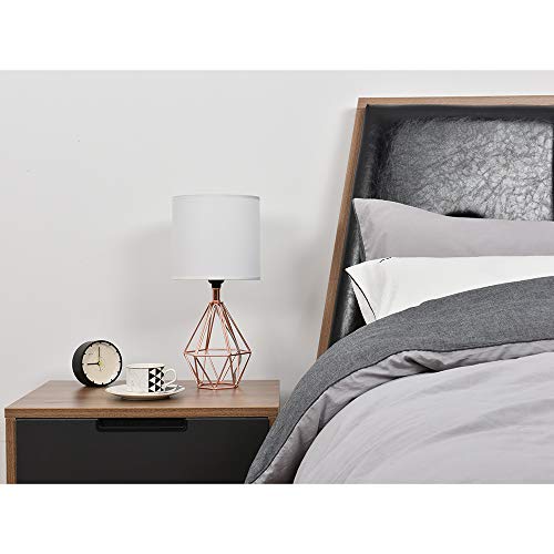 Rose Gold Bedside Table Lamp,Modern Small Desk Lamp with TC Fabric Shade Geometric Metal Base for Kids Living Room Bedroom Nightstand - color: Rose Gold
