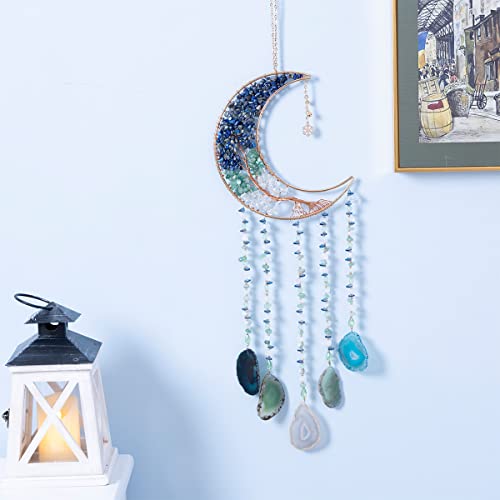 Boho Dream Catcher with Crystal Suncatcher, Handmade Dream Catchers for Adults Bedroom Decor, Moon Wall Hanging Bohemian Room Decor Spiritual Gift for Women - color: Colorful