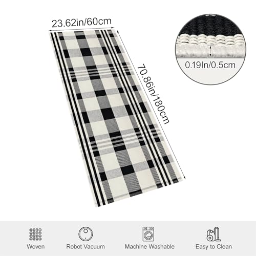 Buffalo Plaid Rug 2x6 Ft Black and White Runners for Hallways Washable Checkered Rug Cotton Kitchen Runner Carpet Runner Rugs for Entryway Bedroom Living Room Farmhouse Runner Rug - color: Black and White Checkered Rug, size: 2‘×6’