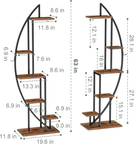 BACEKOLL Plant Stand Indoor with Grow Lights, 6 Tiered Tall Plant Shelf, 63" Metal Plant Stand for Indoor Plants Multiple, Half-Moon Plant Rack Display Shelf, 2 Pcs Plant Holder for Living Room, Patio