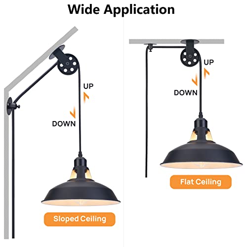 Lomoky Plug in Pulley Pendant Light with 14.76ft Cord On/Off Switch, Industrial Barn Black Hanging Lights with Plug in Cord, Pulley Wall Pendant Lamp for Kitchen Island, Pool Table, Bedroom, 1 Pack - color: Black, size: ‎1 Pack