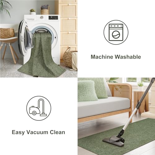 Uphome Boho Bathroom Rugs, 2x3 Washable Small Area Rug for Entryway Indoor, Farmhouse Rubber Backing Braided Cotton Throw Rugs Low Pile, Indoor Green Front Door Mat for Porch Kitchen Bedroom Entrance - color: Green, size: 2' x 3' (Rectangular)