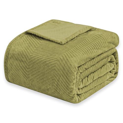 Fleece Throw Blanket for Couch and Bed, 50x60 Inches Soft Cozy 3D Decorative Jacquard Flannel Blankets, Lightweight Fuzzy Warm Throws for Sofa, All Seasons,Emerald Green- Wave - color: Emerald Green - Wave