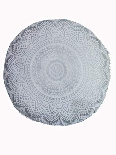 Large Round seat Floor Cushion Chair Ottoman Cover Pouf Pillow Meditation Floor Cushions for Adults Seating pouffe Ottoman Throw Covers Craft Room Furniture for Sitting Cover (Silver, 24" Round) - color: Silver, size: 24" Round