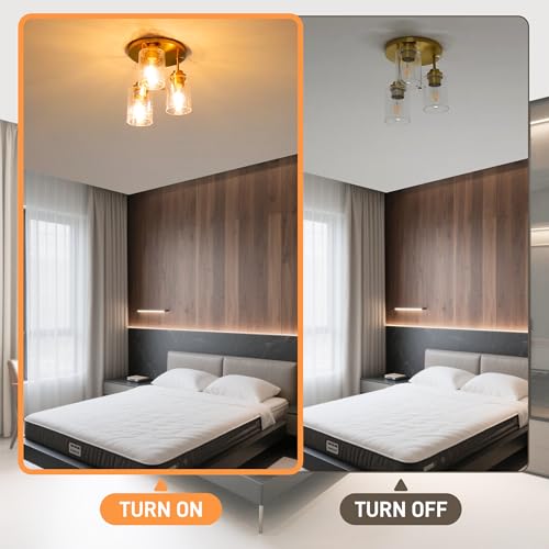 hykolity 3-Light Semi Flush Mount Ceiling Light, 9 Inch Gold Close to Ceiling Light Fixtures with Seeded Glass Shades, Modern Ceiling Lighting for Kitchen, Bedroom, Entryway, Hallway, ETL Listed - color: Gold