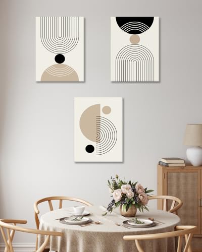 HesenDot Abstract Geometric Wall Art Set of 3, 40x60CM Minimalist Line Framed Canvas Prints, Boho Modern Beige Black Shapes Wall Decor for Living Room Bedroom Bathroom Office Home - color: Boho Line Wall Art-Framed, size: 24"L x 16"W