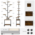 Plant Stand Indoor with Grow Lights - 9-Tier Plant Stand with Wheels, Tall Metal and Wood Indoor Plant Shelf with Tree Design, Rolling Flower Pot Holder Rack with Waterproof Finish, Adjustable Display Stand for Home Garden, Patio, 62" Tall - size: 62in
