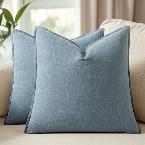 24x24 Inch Set of 2 Decorative Linen Solid Throw Pillow Covers Boho Accent Farmhouse Couch Pillowcases Modern Netural Euro Home Decor for Couch Sofa Living Room Bed,Coastal Blue - color: Coastal Blue, size: 24" x 24" (Pack of 2)