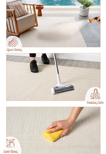 Berry Easy Jute Indoor Outdoor Rug, 5x7 Neutral Bordered Jute Look, Weather Resistant, Easy Care, Lightweight Outdoor Farmhouse Carpet for Patio, Porch, Living Room (5' x 7', Ivory) - color: 2004 - Ivory, size: 5' x 7' (Rectangular)