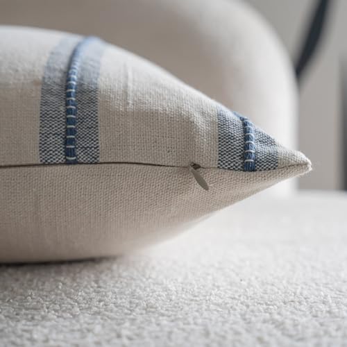 Cethom Boho Throw Pillow Covers 18x18 Set of 2, Beige and Blue Striped Decorative Pillow Cases for Couch Chair Bed, Textured Farmhouse Accent Cushion Covers for Living Room Bedroom Sofa Home Decor - color: Classic Blue, size: 18" x 18" (Pack of 2)