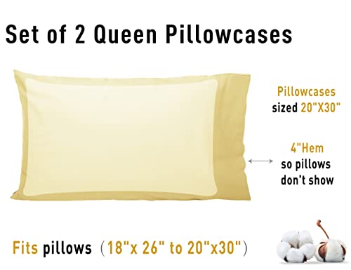 Sunflower Queen Pillowcases Set of 2, 100% Cotton Queen Size Pillow Cases 2, 20×30 inches Honeyed Straw, Soft and Breathable - color: Honeyed Straw, size: Queen (20"x30")