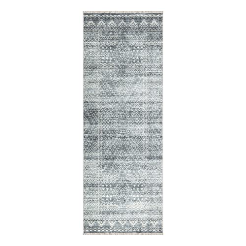Bloom Rugs Caria Washable Non-Slip 7 ft Runner - Teal/Ivory Geometric Runner for Entryway, Hallway, Bathroom, and Kitchen - Exact Size: 2'6" x 7' - color: Teal / Ivory, size: 2'6" x 7' (Runner)