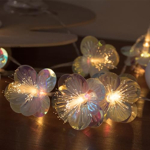 YOLIGHT Fiber Optic Flower String Lights Battery Operated with Timer, 6.5ft 10 LED Flower Garland Lights Fairy Lights for Room Table Wedding Christmas Easter Décor (Warm White) - color: Warm White, size: 6.5ft