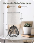 Small Bedside Table Lamp, Black Table Lamp with Metal Cage & Linen Lampshade, Modern Cute Desk Lamp, Cozy Nightstand Lamp for Bedroom, Living Room, Office, 2700K LED Bulb Included, E06TL05 - color: Beige + Black