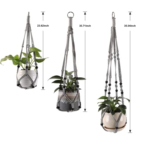 3-Pack Macrame Plant Hanger Indoor - Hanging Planter Basket for Indoor Outdoor - Decorative Boho Plant Holders Set with Beads - Ceiling Flower Pot Holder with 6 Hooks - 35"/30"/24" Gray - color: Gray