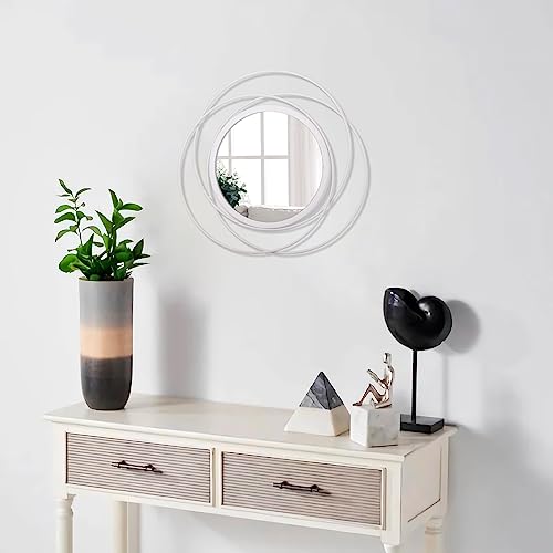 Wall Mirror Mounted Round Decorative Mirrors with Iron Metal Wire Frame Mirror for Wall, Home Decorative Bathroom Vanity, Living Room or Bedroom White Small 12" - color: Round-white, size: 12"L x 12"W