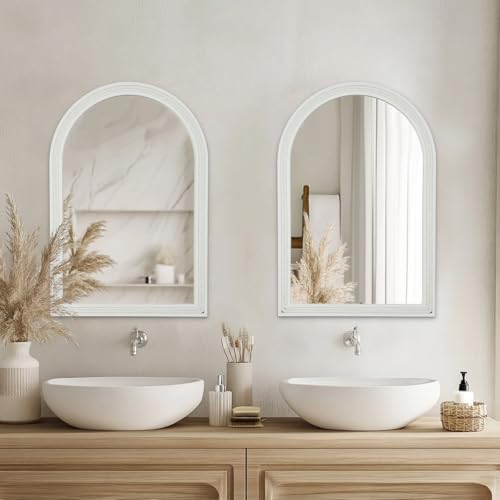 Arched Vanity Mirror for Wall, 30"x20" Nautical Theme Boho Rustic Farmhouse Mirror with Wooden Frame, Decorative Rope Mirror for Bathroom, Living Room, Entryway, or Bedroom - size: 30"L x 20"W
